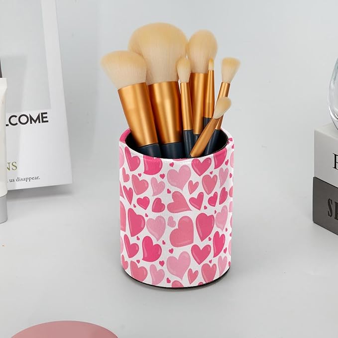 Valentine's Day Pink Love Heart Pattern Pencil Pen Holder for Desk, Desk Pen Organizer, Pencil Cup for Office, School