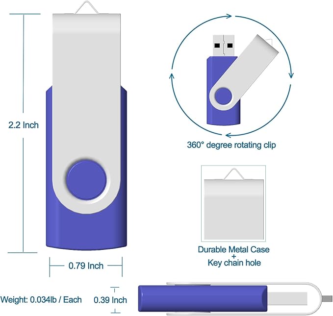 2GB USB Flash Drive 10 Pack JBOS 2 GB USB Drives Memory Stick Swivel Small Capacity Thumb Drives Gig Stick USB2.0 Pen Drive, 2 Gig UBS Flash Drive, Jump Drive, USB Stick - Blue - Label Sheet Included