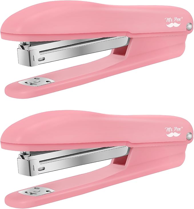 Mr. Pen- Staplers for Desk, 2 Pack With 200 Staples, 20 Sheet Capacity, Pink, Office Stapler Set