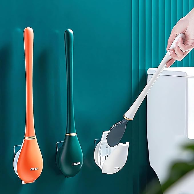 2025 New Modern Flexible Silicone Toilet Caspa for Home，Silicone Toilet Bowl Brush & Holder Set, Wall Mounted Cleaning Kit with Dispenser, Flexible & Hygienic Bathroom Scrubber for Home (#A)