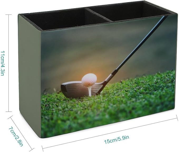Pen Holder, Pencil Holder for Desk Organizer, Golf Theme Sport Ball PU Leather Pencil Cups Desktop Stationery Storage Makeup Brush Holder Pen Organizer for Office Home