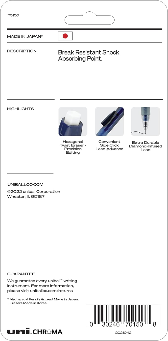 uniball Chroma Mechanical Pencil Woth Leasd and Eraser Refills, 0.7 Mm, Hb (#2), Black Lead, Assorted Barrel Colors, 4/Set