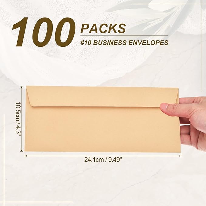 PATIKIL 100 Pack Brown #10 Business Envelopes, Colored Self Seal Letter Size Envelopes for Business Mailing Office Checks Invitation, 4-1/8 x 9-1/2 Inches