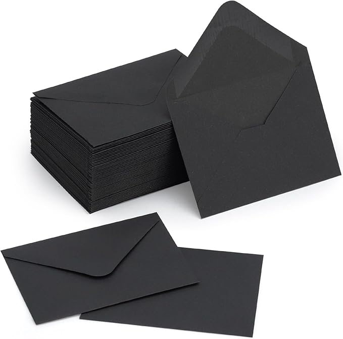 100 Pack 4 x 2.75" Mini Envelopes 120GSM Black Gift Card Envelopes Bulk Small Paper Gift Card Sleeves Greeting Card Business Card Tiny Envelope Pockets for Card & Invitation