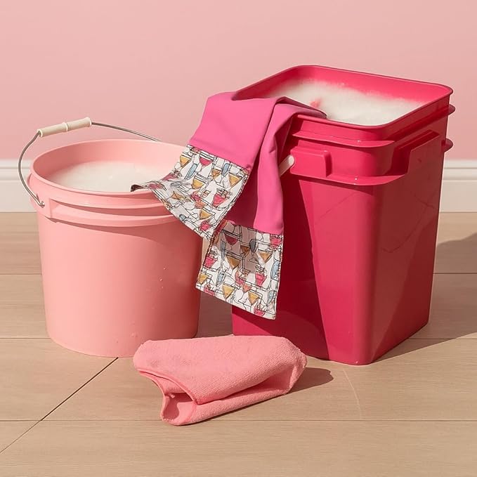 House Naturals 4 Gallon Square Buckets with lids- Made in USA Container- Pack of 10 (Magenta - Black lids)