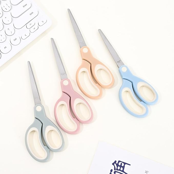 Pastel Non-Stick Scissors - All-Purpose Office & Craft, Soft Grip Cutting Tool, Blunt Tip Fabric Shears for Kids - Sewing, Left & Right Handed (1 Pack, Pink)