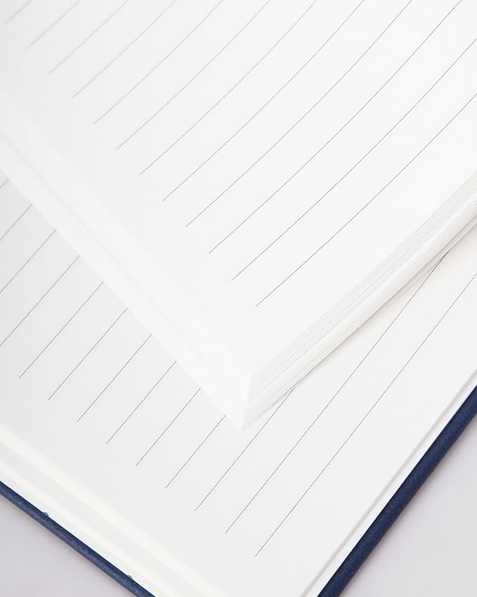 Eccolo Large Lined Journal Notebook, Hardbound Cover, Writing Journal, 256 Ruled Ivory Pages, Ribbon Bookmark, Lay Flat, Desk Size, Make Yourself A Priority (Navy Blue, 8x10 inches)