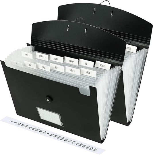 Expandable File Folders, Expanding Receipt Organizer, Accordion Folder File Folders, Important Document Organizer, Accordion Folder for Office/School/Home (Black)
