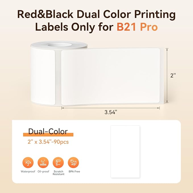NIIMBOT Red&Black Labels, Refill Sticker Papers Only for B21 Pro 300DPI Label Maker, Dual Color Printing/Jam Paper Good Idea for Schools,Business,Price Tags(2''x3.54''/50x90mm)