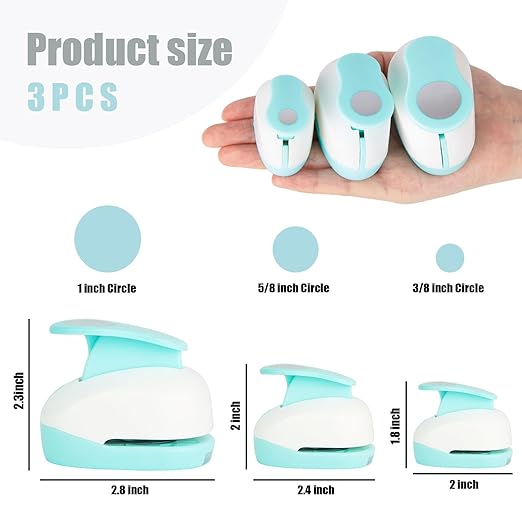 LOVEINUSA 3PCS Circle Hole Punch, Different Size（1+ 5/8 + 3/8 Inch） of Scrapbooking Paper Cutter Crafting, Designs for Office Junk Journal Supplies, Card Making, DIY Albums, Photos, Circle Cutter