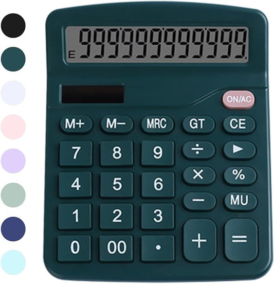 Office Desk Calculator - Dual Power Simple Financial Calculator with Big Button Large Display for Office, Home & School (Green)