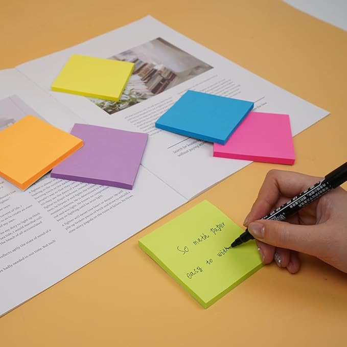 (24 Pads) Sticky Notes 3x3 Inches,Bright Colors Self-Stick Pads, Easy to Stick for Home, Office, Notebook