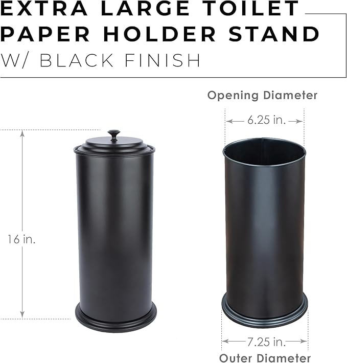 JS Jackson Supplies Free Standing Extra Large Toilet Paper Holder - Matte Black