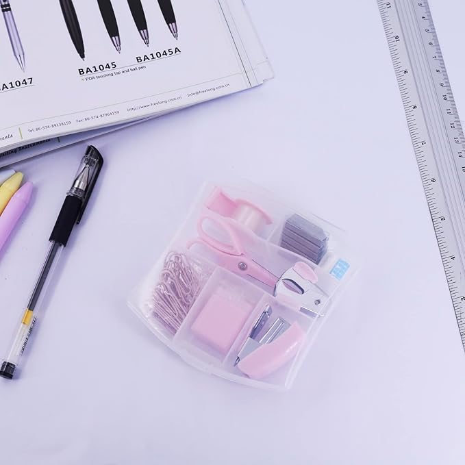 Mini Office Supply Kits Mini School Supplies – Includes Mini Stapler,Scissors, Staple Remover, Staples, Tape Dispenser (Pink)