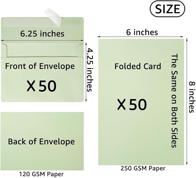 Wishop 50 Pack Self-Adhesive Envelopes with Fold Cards for Wedding Invitations, Greeting Cards, Baby Shower, Letter Mailing (Colorful, 4x6)
