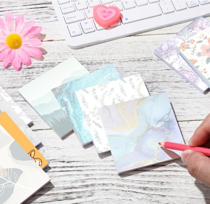 2 Pack Sticky Notes 3x3 Inches, Bright Cute Strong Sticking Power, Easy to Post for Home, Office, 80sheets/Pads, Leaves Abstract Decorative