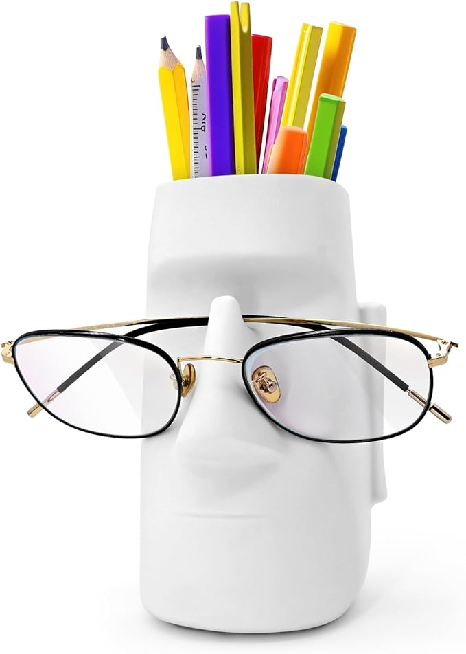 Multifunctional Handmade Eyeglass Holder and Pen Holder Desk Organizer for Office, Home Decor,Creative vase, Makeup Brush Storage (White)