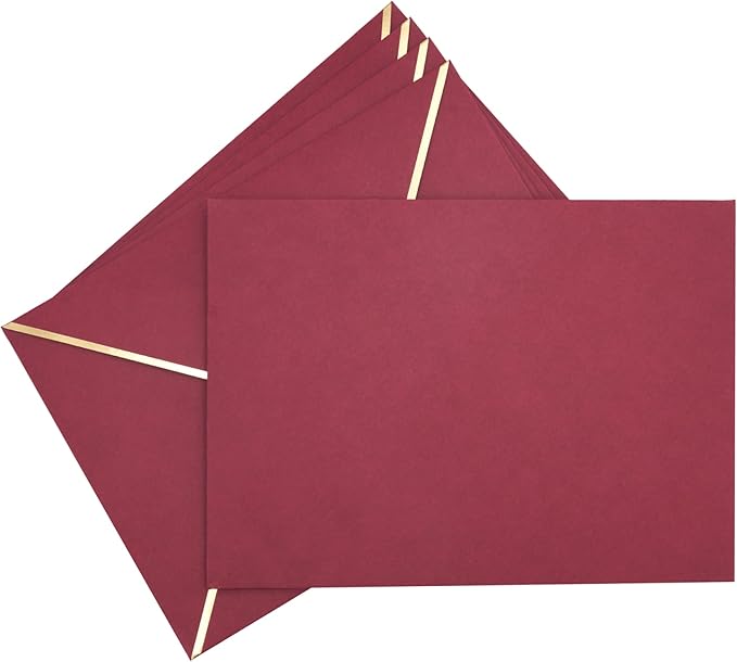 A7 Envelopes - V Flap Foil Border Luxury Mailing Envelopes for 5" x 7" Cards - for Wedding, Invitations, Baby Shower, Photos, Graduation, Birthday, Bridal Shower - 5.25" x 7.25" (Burgundy, 25 Pack)