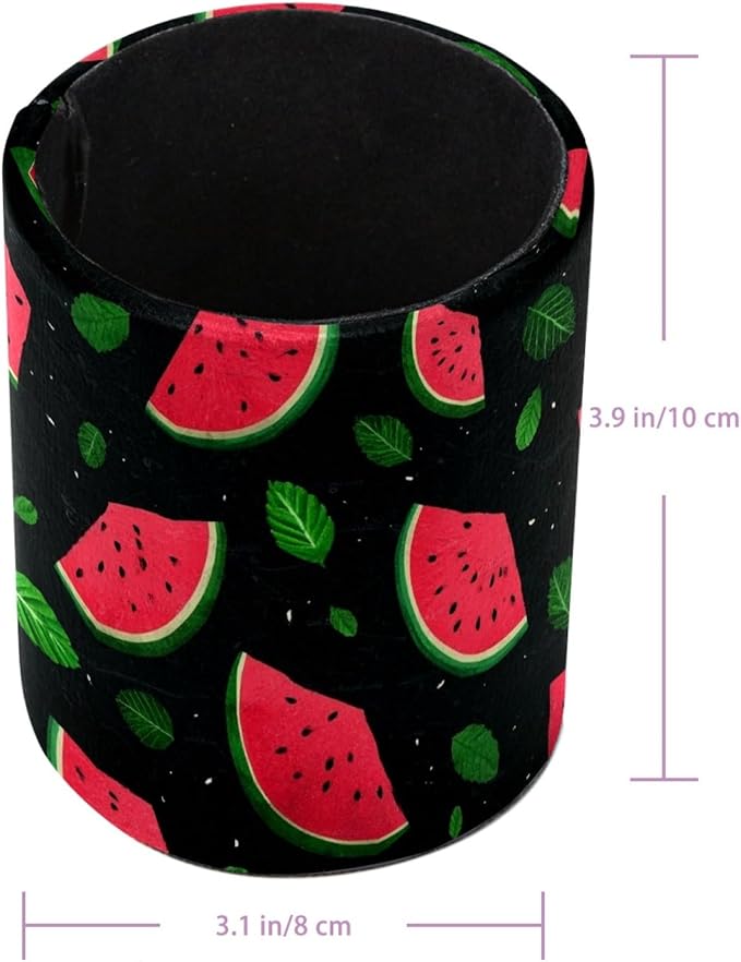 Leather Pen Holder for Desk Watermelon Print Pencil Cup Desktop Organizer Makeup Brush Holders Office Supplies for Home, Kids & School