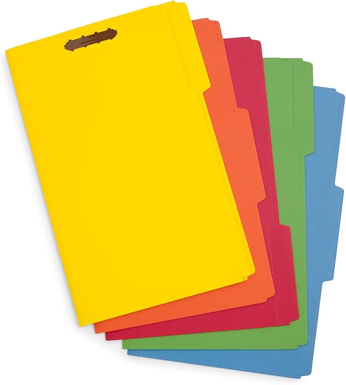 Blue Summit Supplies Legal File Folders with Fasteners, Legal Size, Colored Folders with Fasteners, 1/3 Cut Reinforced Tabs, Durable 2 Prongs, Designed to Organize Medical or Law Files, 50 Pack