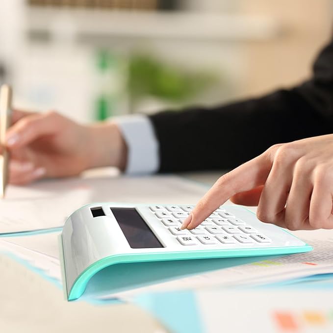 Teal Calculator, UPIHO Green Office Supplies and Accessories, 10 Digits Solar Battery Basic Office Calculator, Dual Power Desktop Calculator with Large LCD Display, Teal Office Supplies