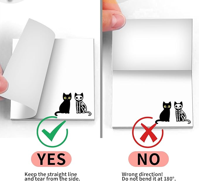 2 Pack Sticky Notes 3x3 Inches, Bright Cute Strong Sticking Power, Easy to Post for Home, Office, 80sheets/Pads, Black Skleton Cats