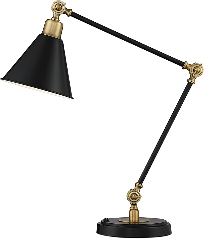 360 Lighting Wray 26 3/4" High Modern Adjustable Desk Lamp with USB Charging Ports A+C Painted Black Brass Metal Cone Shade for Living Room Bedroom House Bedside Nightstand Home Office Reading
