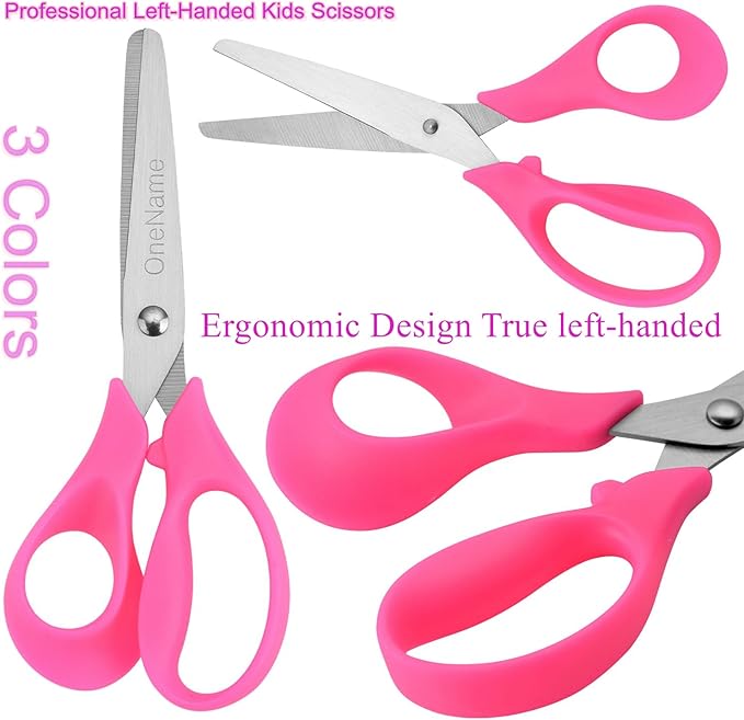 OneName Left-Handed Kids Scissors,5 Inch Left handed Scissors for Kids,Stainless Steel Blade Comfort-Grip Handles Safety Children Lefty Kid Scissor,Great for School,Classroom,Arts,Home 6 Pack