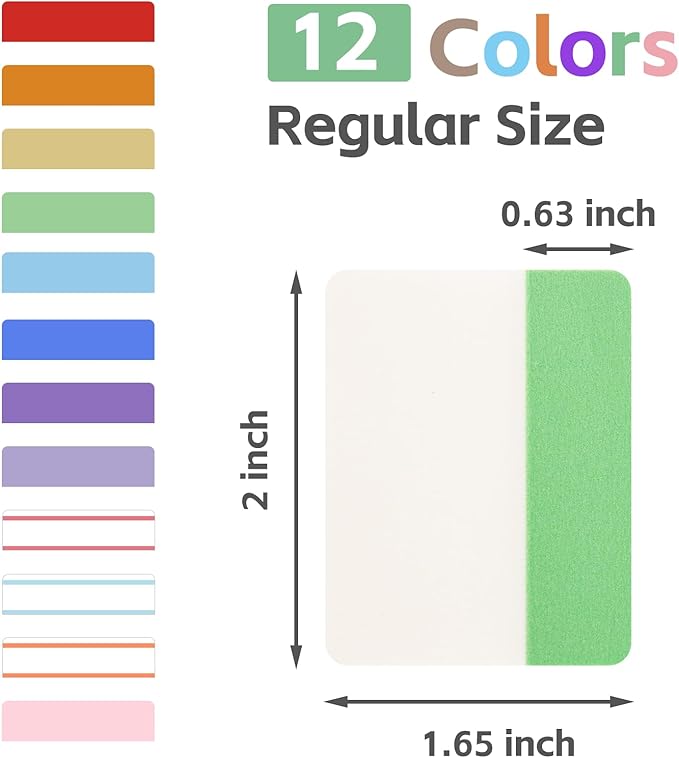KICNIC Sticky Tabs 480 Pcs 2Inch, Pastel Book Tabs, Adhesive BOPP Page Tabs, Transparent Annotation Labels, Tabs for Notebooks, Small Markers for School, College, Office (12 Colors)