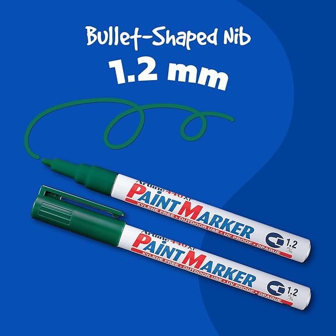 Artline 440XF Paint Markers for Wood, Plastic, and Canvas, Waterproof Marker for Indoor/Outdoor Applications, Opaque Coloring Markers with 1.2mm Bullet Tip - Green, 12 Pack