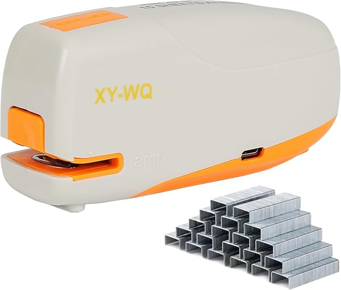 XY-WQ Mini Automatic Electric Stapler - 15 Sheet Capacity and AC Adapter - Electric Stapler, Jam Free, Small Cute Compact Travel Size for Students & Office (Grey)