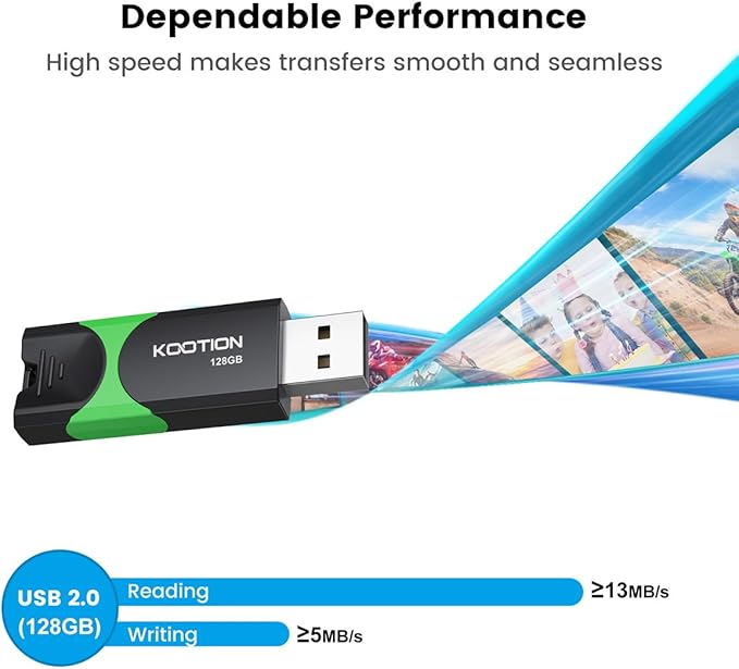 KOOTION 128GB Flash Drive 3 Pack USB Flash Drives Multicolor USB Drive Retractable Thumb Drive USB 2.0 Flash Drive Zip Drives High Speed Jump Drives with LED Indicator - 3Pack (Red, Green, Blue)