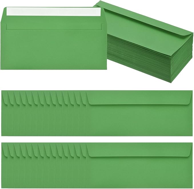 PATIKIL 100 Pack Light Dark Green #10 Business Envelopes, Colored Self Seal Letter Size Envelopes for Business Mailing Office Checks Invitation, 4-1/8 x 9-1/2 Inches