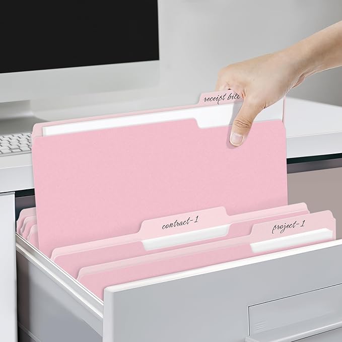 SUNEE File Folders, 120 Pack Manilla Folders 8.5 x 11, Colored File Folders Home Office School Supplies for Documents Files Paper, Pink