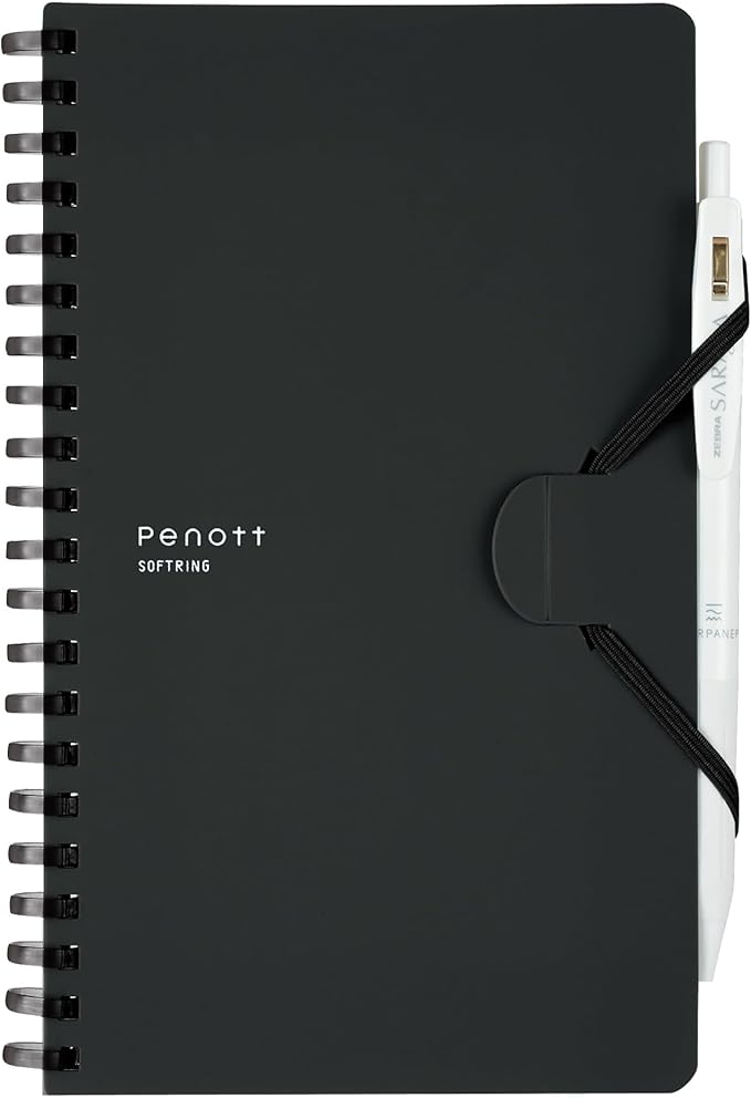KOKUYO Grid Spiral Journal Notebook, Penott B6 Soft Ring Graph Paper Notebook with 70 Smooth Sheets, 4.1'' x 7.2'' Small Journaling Notebook with Plastic Hardcover, Black, Japan Import. (SU-SP147S5-D)