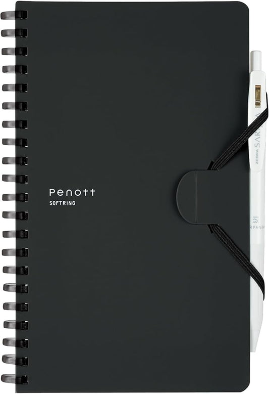KOKUYO Grid Spiral Journal Notebook, Penott B6 Soft Ring Graph Paper Notebook with 70 Smooth Sheets, 4.1'' x 7.2'' Small Journaling Notebook with Plastic Hardcover, Black, Japan Import. (SU-SP147S5-D)