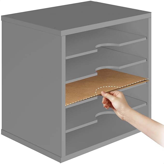 Ballucci File Organizer Paper Sorter, 5 Tier Adjustable Shelves Office Desk Organizer, 13 5/8" x 9 1/4" x 12", Gray