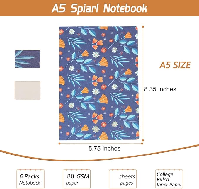 Pack of Journals for Writing A5 Notebook Bulk Set,Sketch Book- 12 Pack with 60 Blank Pages, 30 Sheets, and Embossed Cover in Gold Foil Floral Bliss Pattern (5.75 x 8.35 Inches)