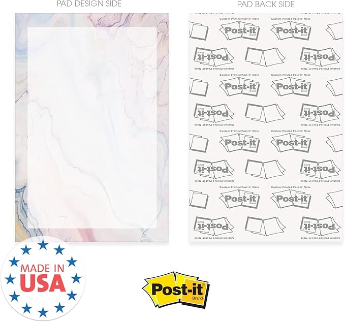 Marble Quartz Sticky Note Pads / 4" x 6" Repositionable Subtle Pastel Sticky Notes / 5 Elegant Designs / 50 Sheets Per Pad Set of 5 / Made in USA