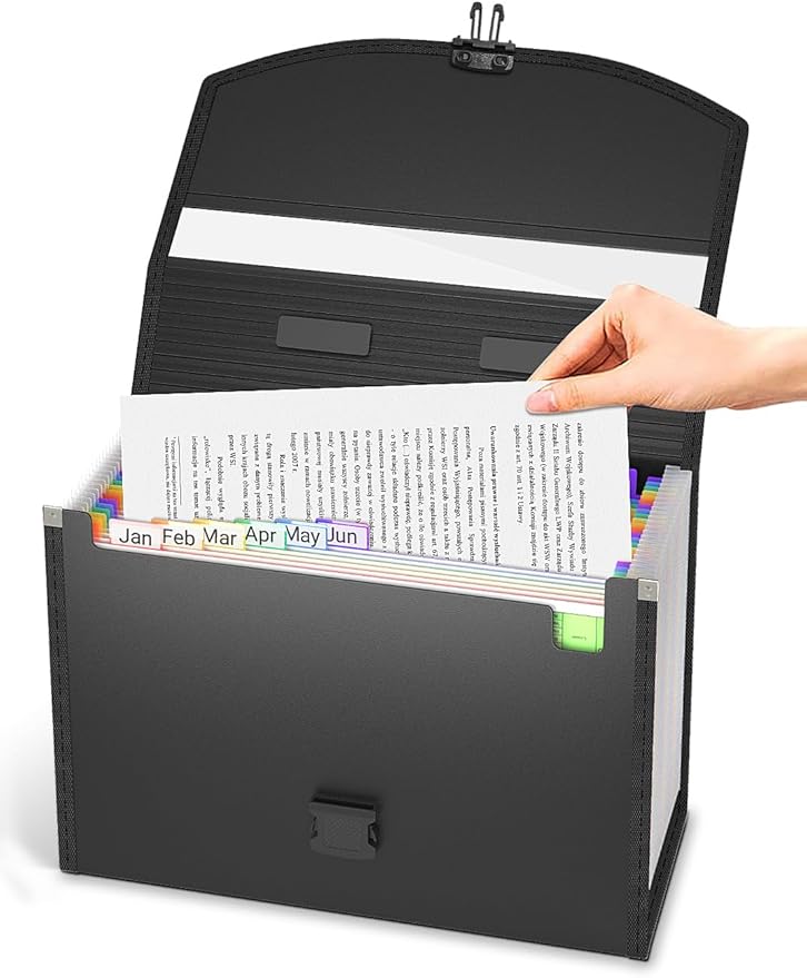 25 Pockets Accordion File Organizer with Handle,Expanding File Folders for Documents, A4/Letter Size Paper,a-z Tabs,Perfect Expandable Accordian Filing Folders with Visible Window