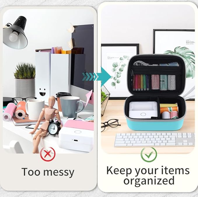 Carrying Case for Print Pods Mini Printer, Portable Mini Thermal Sticker Maker Travel Bag with Mesh Pocket, Bluetooth Label Printer Protective Storage Holder for Printing Paper & Accessories (Green)