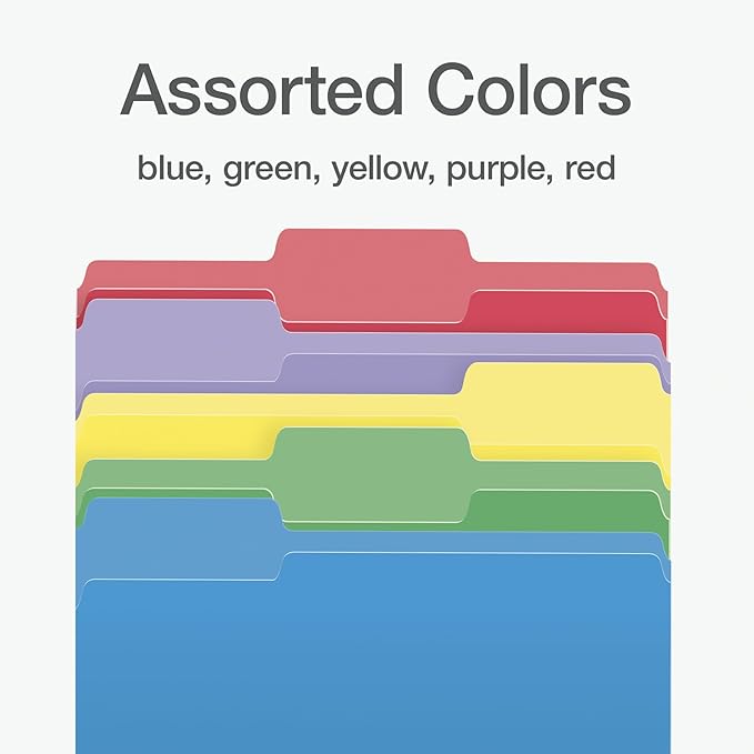 Pendaflex Heavyweight File Folders, Assorted Colors, Letter Size, 1/3-Cut Tabs, Extra Durable, 50/Box, Great for Office Filing & Organization (1006536)