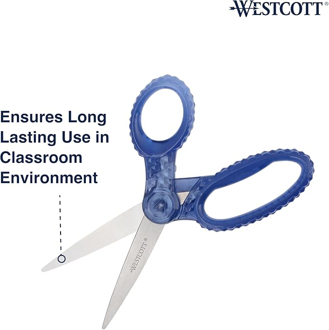 Westcott GEM Crystal-Design 7-Inch Pointed Student Scissors for Ages 12+, Classroom Essential with Comfortable Grip, Ideal for Left or Right Hand, Back to School, School Supplies, Blue