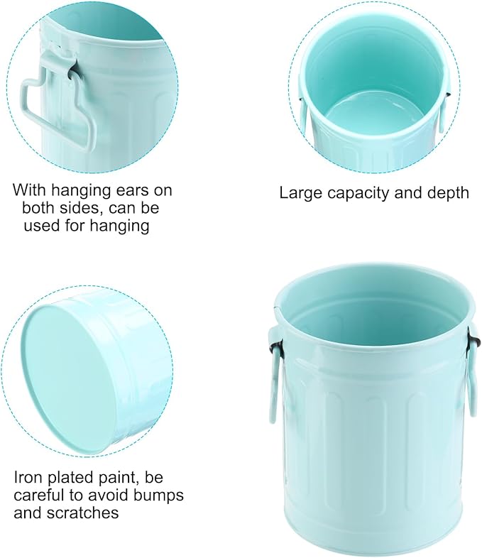 PATIKIL Barrel Pencil Holder, Metal Pen Holder for Desk Pencil Holders Cup Organizer with Handles Makeup Brush Holder Stationery Storage, Blue