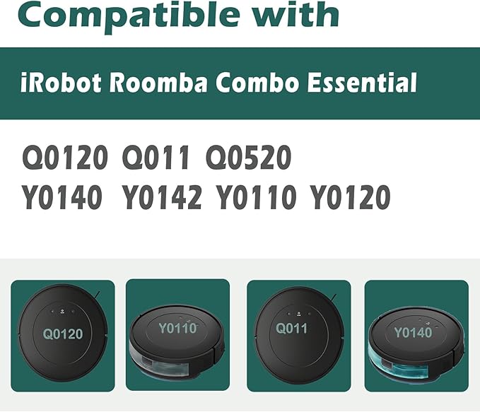 DovLazm 19 Pcs Replacement Parts for iRobot Roomba Combo Essential Q0120 Y0140 Q0520 Y0110 Y0120 Y0142 Q011 Robot Vacuum Cleaner Accessories，2 Roller Brushes，4 Filters，4 Mop pads，8 Side Brushes