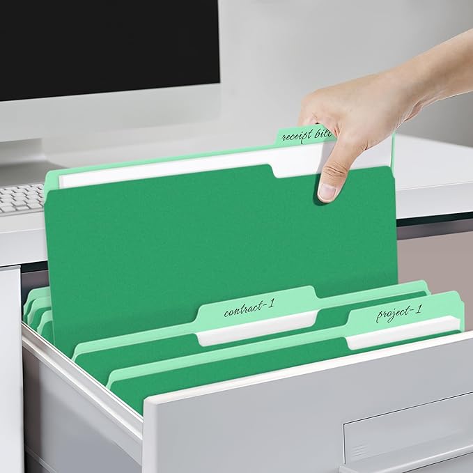 SUNEE File Folders, 120 Pack Manilla Folders 8.5 x 11, Colored File Folders Home Office School Supplies for Documents Files Paper, Green
