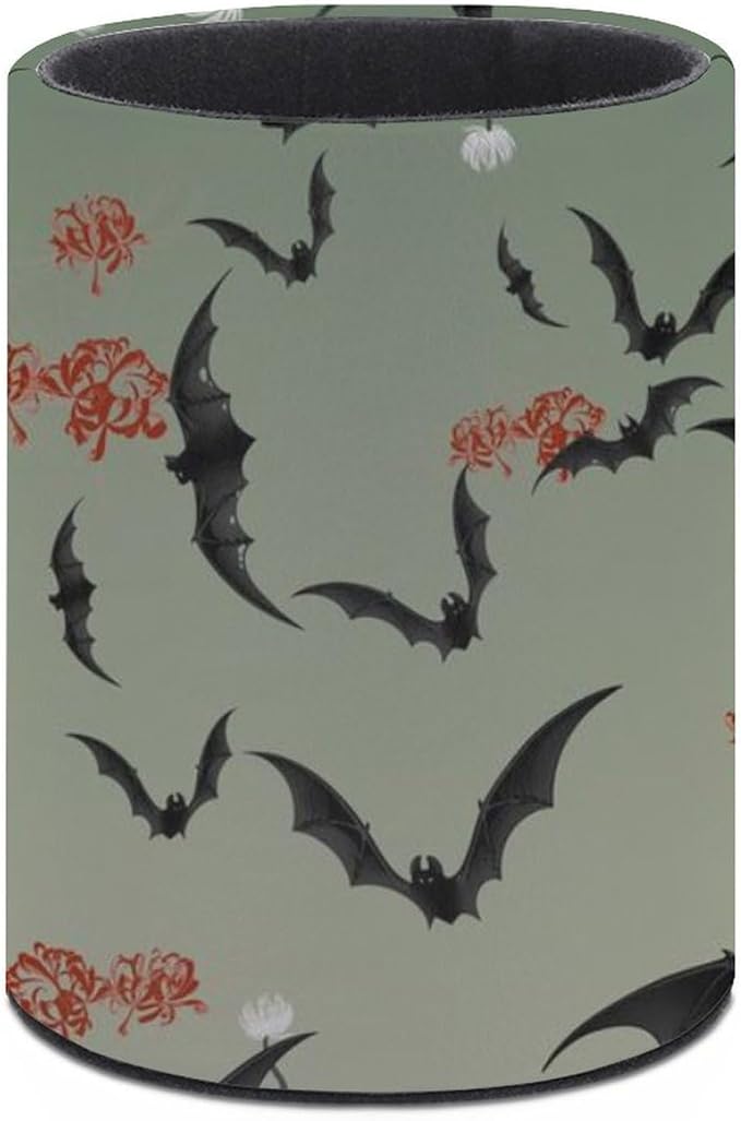 Bats Flowers Pen Holder Pencil Organizer Cute Pencil Cup Desk Decor Makeup Brush Holder PU Multifunctional Office Suppliesfor Home Classroom School