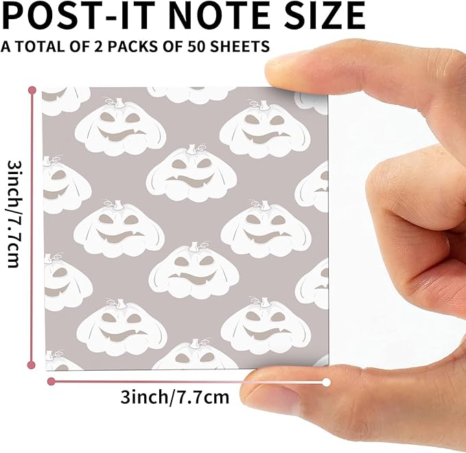 2 Pack Sticky Notes 3x3 Inches, Bright Cute Strong Sticking Power, Easy to Post for Home, Office, 80sheets/Pads, Black Pumpkin