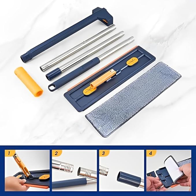 Large Flat Mop, Saker Plus Self Wringing Mop 360° Rotating Flat Mops with Washable Microfiber Pads, Independent Drainage Scraper Floor Cleaning System (White, 2 Microfiber Pads)