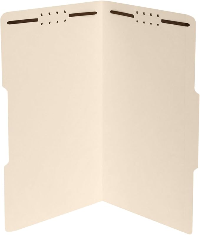 50 Legal Size 1/3 Cut Fastener File Folders - Reinforced Top Tab - Durable 2 Prongs Designed to Organize Standard Legal and Medical Files, Law Office Reports - Legal Size, Manila, 50 Pack